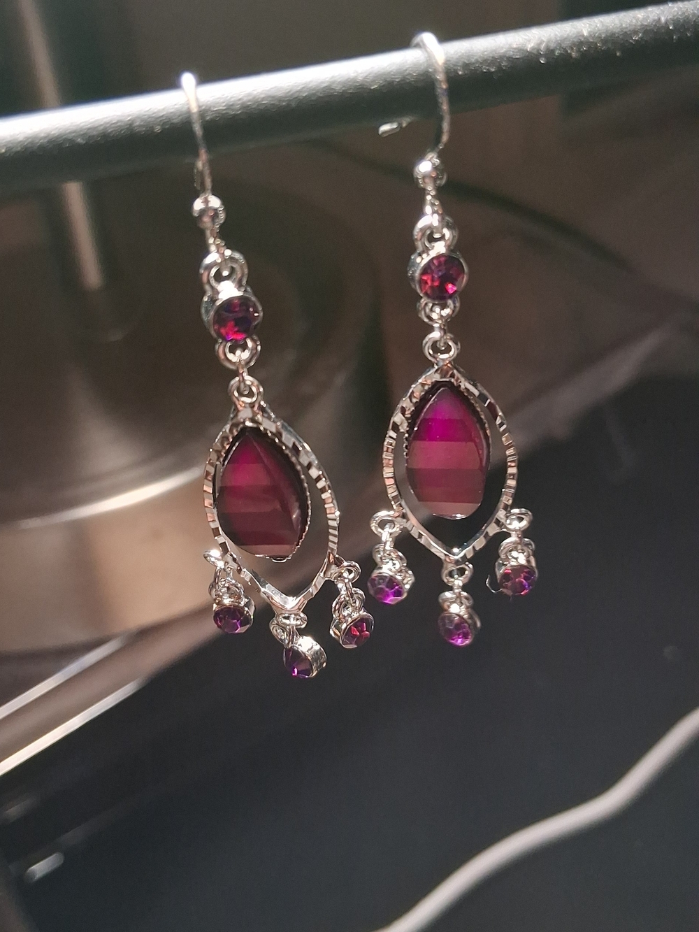 Silver-Tone Purple Marquise Drop Earrings